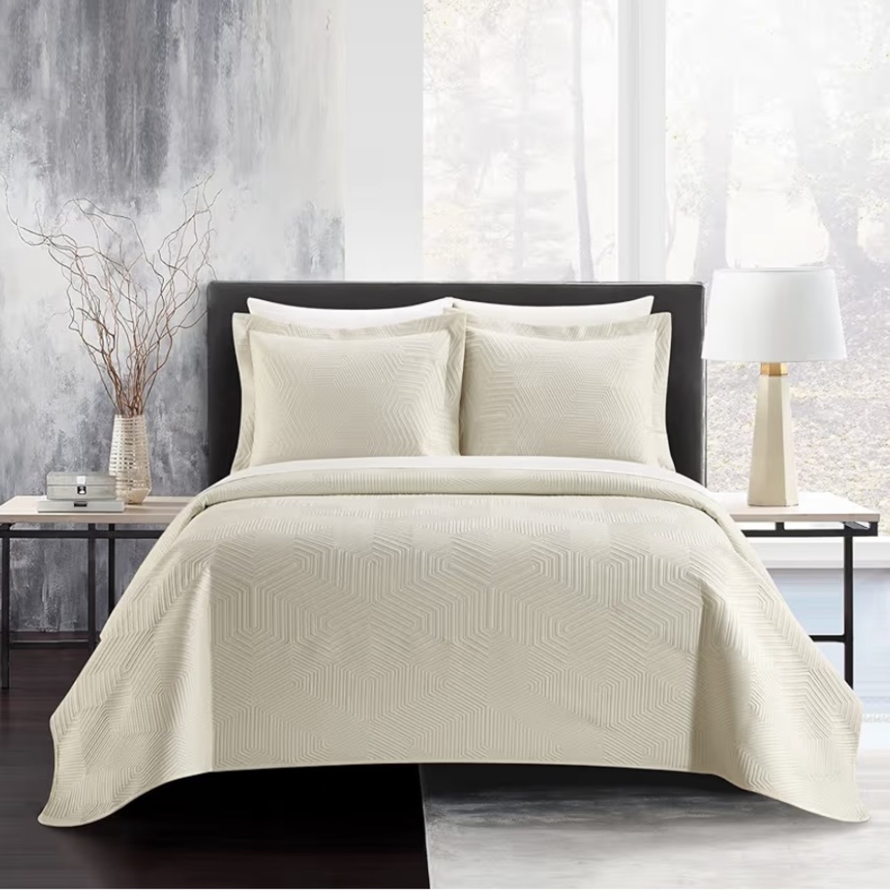 🆕 New York & Company Ridge 3 Piece Quilt Set - Queen - Cream